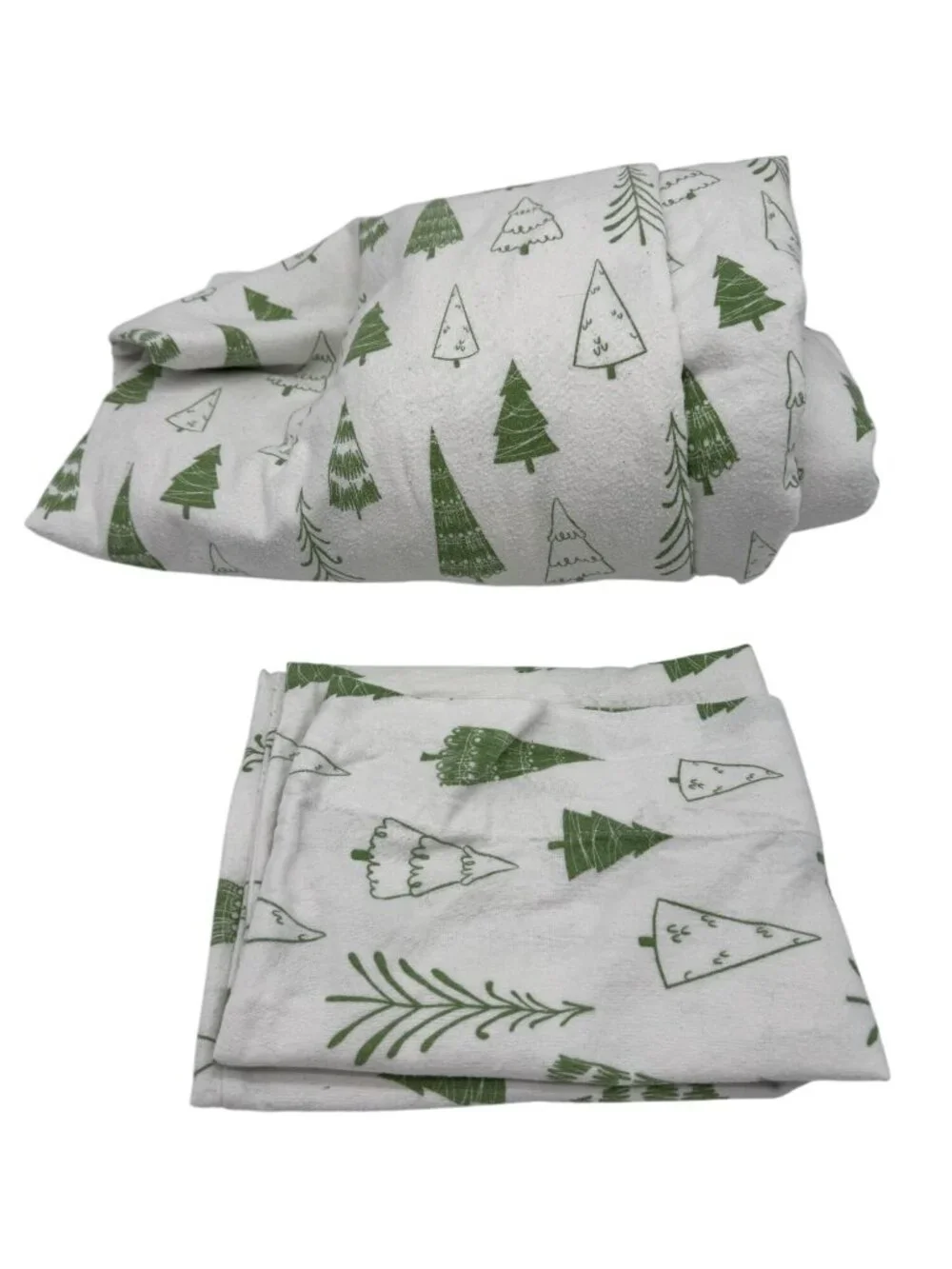 Huntington Home Christmas Tree Print 100% Cotton Flannel Fitted & Pillowcase